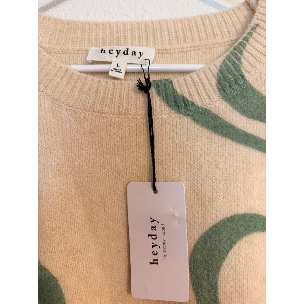 Heyday by Twenty Second Cream Green Swirl Abstract Knit Sweater TS3772 Womens L - Picture 2 of 5